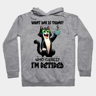 Funny Cat What Day Is Today Who Cares I'm Retired Hoodie